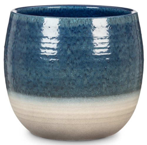 Ceramiczna osłonka na doniczkę niebieski beżowy.jpg