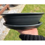 Grafitowa doniczka z podstawką ceramiczna • niska misa na bonsai i rośliny cebulowe Polnix 25cm