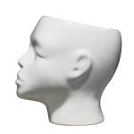 Kremowa doniczka twarz połysk Polnix wys. 20 cm osłonka głowa 