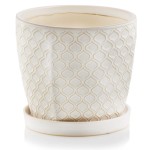 Kremowa doniczka ceramiczna z podstawką 14 w marokański wzór >>> Polnix Vintage 45.009