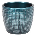 Niebieska osłonka na doniczkę 866 Brilliant Petrol 16 • połyskująca w kratkę • Scheurich Corteza