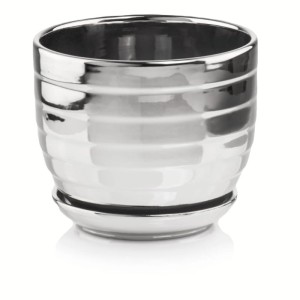 Srebrna Lustrzana doniczka ceramiczna z podstawką śr. 14 cm Polnix Moon 43.037 