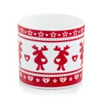 Biało czerwona osłonka na doniczkę z świątecznym motywem Polnix walec - reniferek 