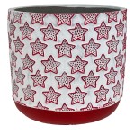 Biało czerwona osłonka na doniczkę z świątecznym motywem Polnix walec - gwiazdki