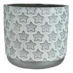 Biało srebrna osłonka na doniczkę z świątecznym motywem Polnix walec - gwiazdki 05.249