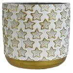 Biało złota osłonka na doniczkę z świątecznym motywem Polnix walec - gwiazdki 05.248