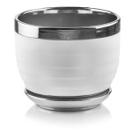 Biała doniczka ceramiczna z podstawką śr. 18 cm ze srebrnym pasem >>> Polnix Moon 43.047