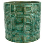 Turkusowa osłonka na doniczkę Polnix walec 13 szkliwiona Vintage kafelki