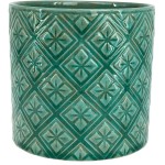 Turkusowa osłonka na doniczkę walec 13 szkliwiona Polnix Vintage kwiatki