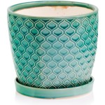 Turkusowa doniczka ceramiczna z podstawką 14 w marokański wzór >>> Polnix Vintage 45.006