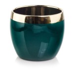 Zielona kulista osłonka na doniczkę 11 cm ze złotym lustrzanym pasem Polnix Emerald & Gold 31.134