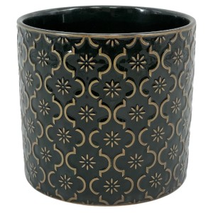 Zielona osłonka na doniczkę Polnix ceramiczna Vintage 23 ornament 