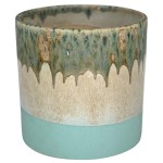 Ceramiczna osłonka na doniczkę Polnix kremowa turkusowa błękitna 16 Vintage