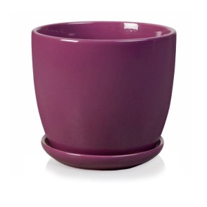 Fioletowa doniczka ceramiczna z podstawką 17 cm Polnix Amsterdam 02.448 