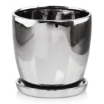 Srebrna doniczka ceramiczna z podstawką 13 cm Polnix Moon lustrzana 15.009