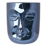 Granatowa perłowa doniczka twarz  wys. 16,5 cm osłonka głowa