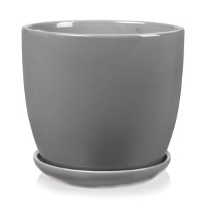 Szara doniczka ceramiczna z podstawką 13 cm Polnix Amsterdam 02.458