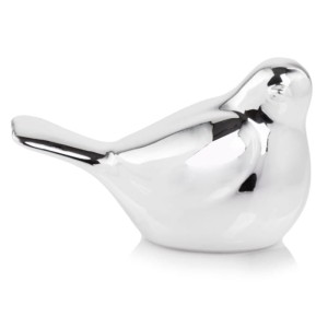 Srebrny ptaszek - figurka ceramiczna 13 x 8 x 7 cm