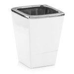 Biała osłonka na doniczkę ze srebrnym pasem Polnix Moon 31.041 wys. 18 cm