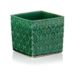 Turkusowa kwadratowa osłonka na doniczkę Polnix ceramiczna Vintage 14 ornament  07.129