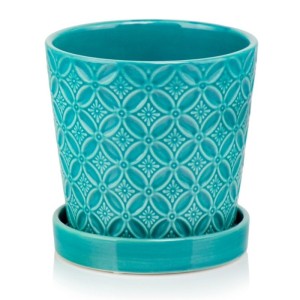 Turkusowa doniczka ceramiczna z podstawką 15 Polnix 15.016