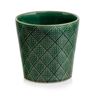 Zielona ceramiczna osłonka na doniczkę z dekoracyjna powierzchnią 14 Polnix Vintage 07.115