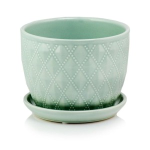 Miętowa doniczka ceramiczna z podstawką 17 cm Polnix Barcelona 15.012