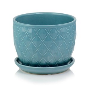 Niebieska doniczka ceramiczna z podstawką 17 cm Polnix Barcelona 15.014