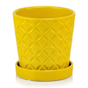 Żółta doniczka ceramiczna z podstawką 15 Polnix 15.018