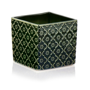 Zielona kwadratowa osłonka na doniczkę Polnix Vintage 14 ornament  07.128