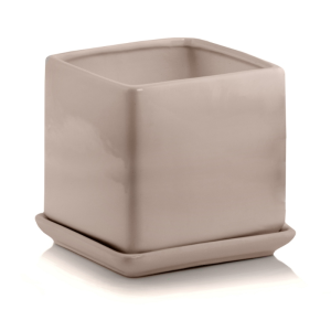Szarobeżowa doniczka ceramiczna z podstawką 20 cm Polnix 05.366 kwadratowa