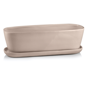 Szarobeżowa podłużna doniczka ceramiczna z podstawką 40 cm >>> Polnix kaktusiarka 05.369