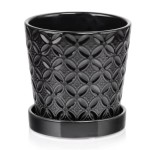 Czarna doniczka ceramiczna z podstawką 15 Polnix 15.022